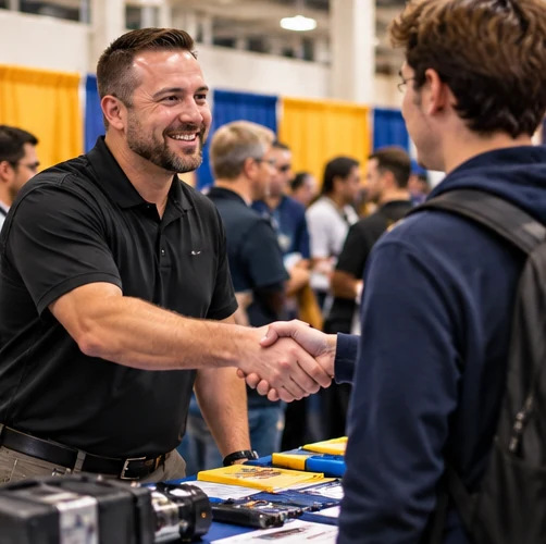 Employer meeting a potential candidate at a recruitment event